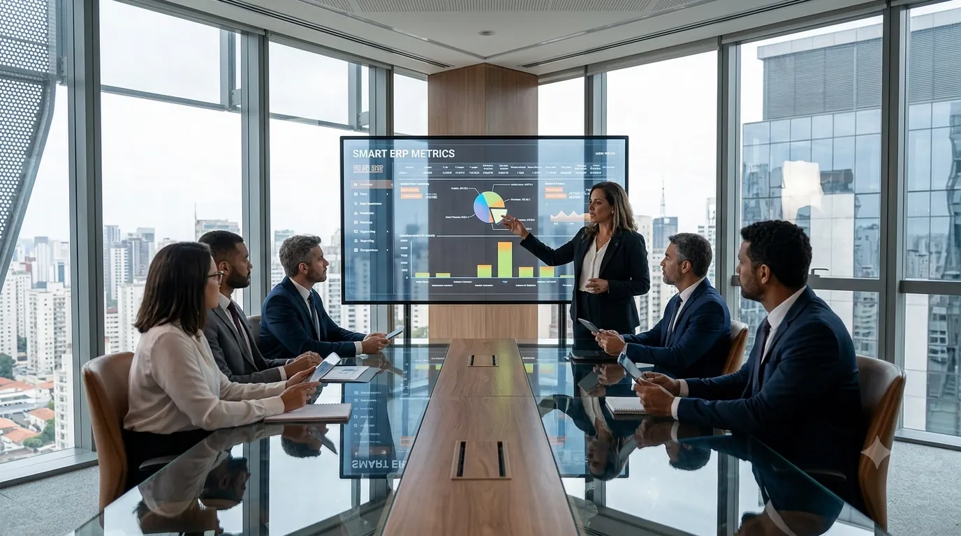 Dashboard gerencial de ERP moderno consolidando datos para decisiones estratégicas B2B